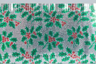 Christmas Cake Foil Frill, Silver/Green Holly (7.33 Metre Roll, 83mm width)